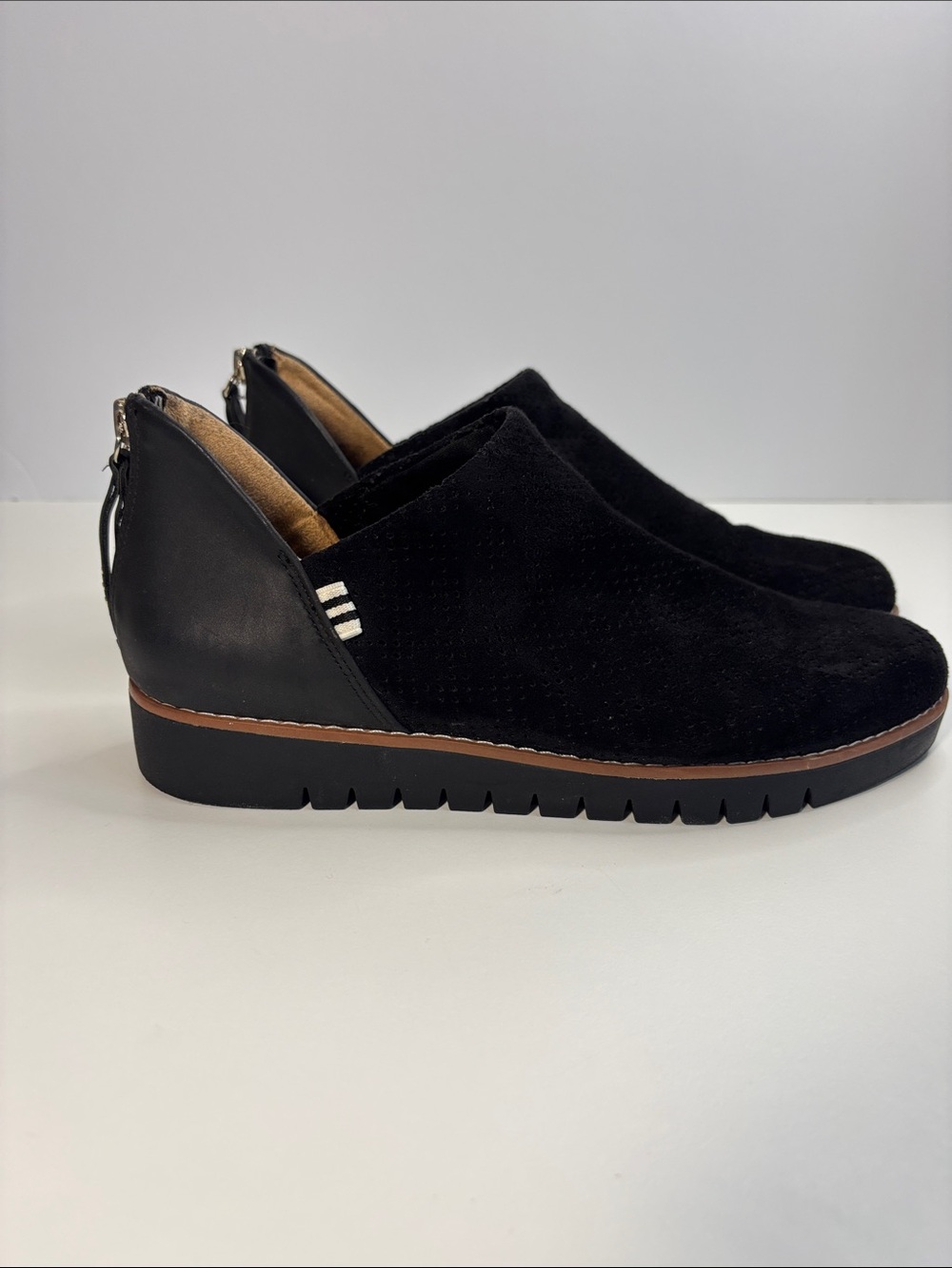Dr. Scholl's Be Free Energy Technology Black Suede Rear-Zip Mules